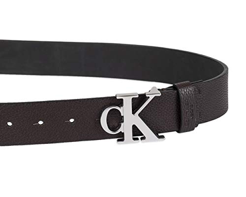 Calvin Klein Cinto masculino casual CK monograma com fivela recortada, Marrom escuro