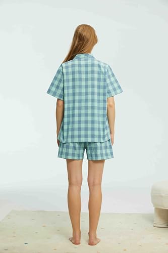 HiddenValor Women's 2 Piece Cotton Pajama Set, Short Sleeve Button Down Sleepwear Shorts Lounge Sets With Pockets 6