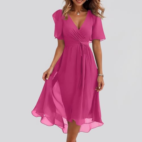 Spring Summer Chiffon Midi Dresses for Women 2025 Elegant Classy Wedding Guest Floral Formal Cocktail Prom Dress