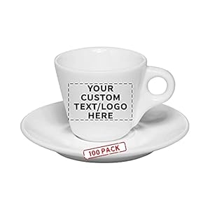 Custom Espresso Cups with Saucer 2.75 oz. Set of 100, Personalized Bulk Pack – Perfect for Espresso, Tea, Other Beverages – White