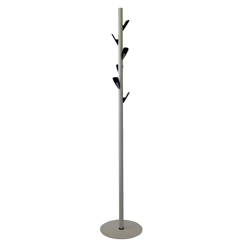 OFITURIA Perchero de Pie Colgador de Ropa Metálico Color Plata con 6 Colgadores de Abs Negro