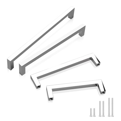 GOBEKOR Juego de 30 tiradores de gabinete de cocina de cromo pulido para cajón, tiradores de cajón de 7 – 1/2 pulgadas (192 mm), agujeros de centros, manijas sólidas para gabinete
