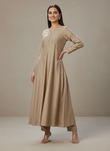 Image of Yashika Women's Silk Blend Embroidered Anarkali Kurta Set with Dupatta | Full Length Ethnic Wear for Women | Wedding