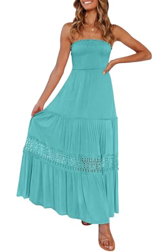 Image of ZESICA Women's 2026 Summer Boho Maxi Dresses Strapless Off Shoulder Lace Flowy A Line Beach Vacation Long Sundress