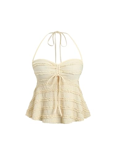 SOLY HUX Women's Peplum Halter Crop Tops Y2K Drawstring Tie Ruched Dressy Casual Spaghetti Strap...