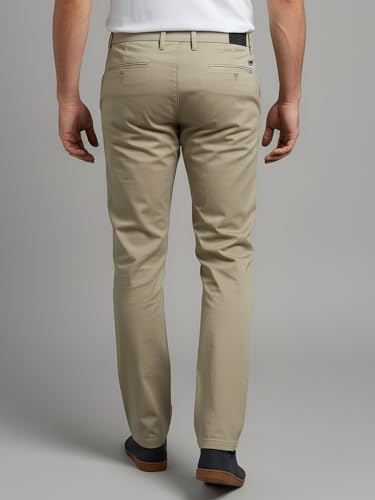 Image of LIVE IN Mens Tan Cotton Blend Slim Fit Casual Solid Trousers