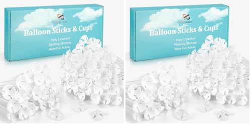 Image of PP OPOUNT 120 Pieces Balloon Sticks, 12.6 inches Balloon Sticks with Base, Plastic BalloonSticks with Cups for Birthday, Party, Anniversary, Wedding Decoration (Upgraded Version) (Pack of 2)