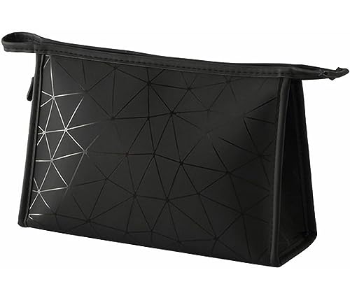 Image of Makeup Bag for Women, Diamond Pattern Makeup Bag with Zipper Large Capacity Travel Toiletry Bag - Black