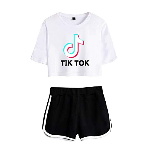 TIK Tok Conjunto 2 Piezas Mujer Verano Completo Sportivo Pantalon y Crop Top Manga Corta Chandal Gimnasio Deporte Traje de Running Gym Sportwear Tracksuit Sweatsuit Streetwear C00605TXDKWHBKS