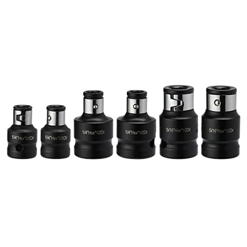 Image of Mayouko 6PCS Bit Holder Socket Adapters, Hex Bit Coupler Set, 3 /8 inch Square to 1 /4 inch Hex, 1 /2 inch Square to 1 /4 inch Hex, 1 /2 inch Square to 5 /16 inch Hex