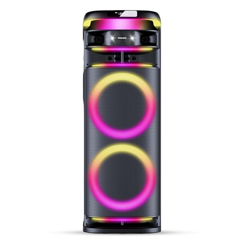 Image of Philips TAX5004 500W Bluetooth Party Speaker with 2 Free Wireless Mic, Powerful Sound, Deep Bass, RGB Lights, LED Display, Portable Loudspeaker with USB, AUX, DJ Party Effects for House Party