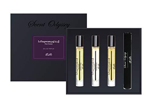 La Yuqawam Pour Femme Collection - SCENT ODYSSEY Edp 7.5ml Each - SET of 3 - Pour Femme 7.5ml, Jasmine Wisp 7.5ml, Orchid Prairie 7.5ml by Rasasi