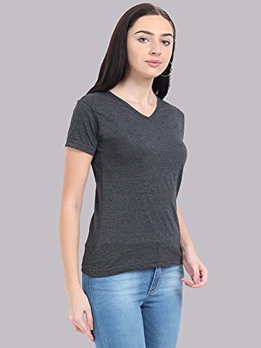 Image of FLEXIMAA Women's Cotton Plain V Neck Half Sleeve T-Shirt