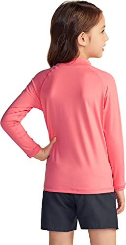 Tsla Girls Long Sleeve Rash Guard Shirt, Uv/Spf Water Beach Surf Swim Top, Upf 50+ Sunscreen Swimwear Shirts, Heart Coral, 16 #TOP1