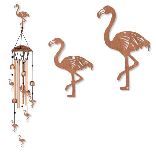 Image of INFUNLY Flamingo Wind Chimes for Outside Flamingos Metal Wind Chime Aluminum Windchime Tubes Animals Memorial Wind-Bell Music Windchimes with Bells for Yard Garden Decor Housewarming Birthday Gift
