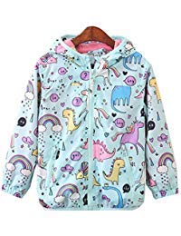 Toddler Girls Cartoon Unicorn Print Spring Autumn Rain Coat Jacket Hoodies Lightweight