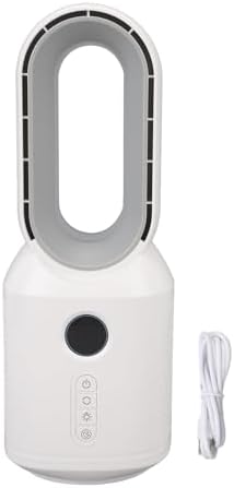 Desktop Bladeless Fan, 3 Gears 106 Degrees Oscillating Wind Rechargeable Desk Fan with LED Night Light for Office Home Bedroom