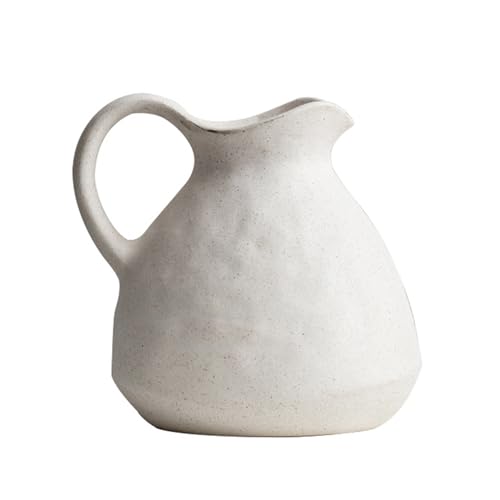 BURLOE Jarrón Blanco De Cerámica, Jarrón De Jarras Rústicas para Cultura Residencial Vintage Krug Deco Jarrón para Decoración De La Granja Decoración De Mesa,1