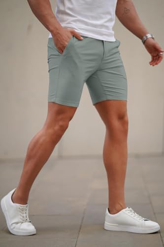 Image of GINGTTO Mens Slim Fit Shorts Plaid Chino Short Tapered Leg Skinny Stretch