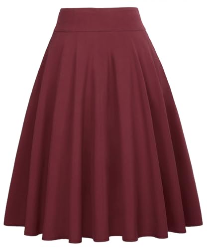 Image of FRAULEIN Women's Flared Pleated Maxi Skirt High Waist A-Line with Pockets and Belt Accessories [Small-Plus Size]