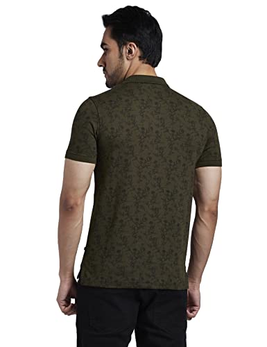 Image of Parx Men's Cotton Polyester Blend Print Pattern Regular Fit Rib Collar Polo Neck Half Sleeve Casual T-Shirt