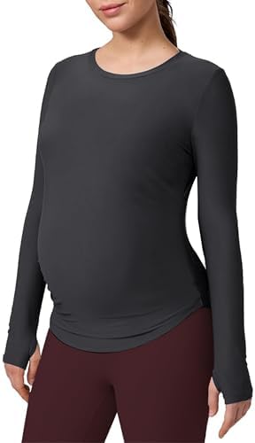 Mama Land Maternity Long Sleeve Shirts - Pregnancy Crewneck Basic Soft Tops for Workout Athletic Yoga Casual Clothes