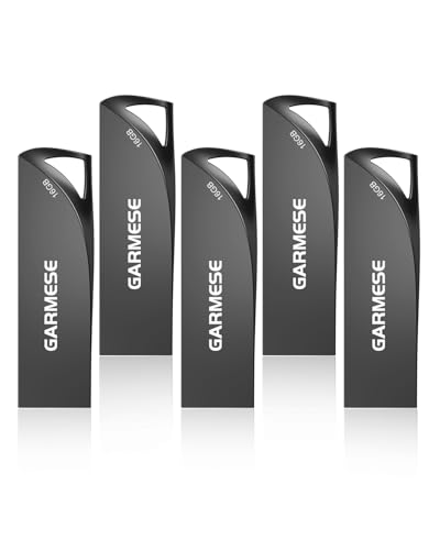 GARMESE 16GB USB Flash Drives 5 Pack Waterproof Metal USB Memory Stick Slim USB 2.0 Flash Drive, Portable Pen Drive Thumb Drive with Keychain Hole Jump Drive for Computer/Car/Smart TV (Black)