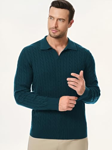 Image of TYSORT Men's Cotton Full Sleeve Collar Polo Sweater for Men, Cable Knitted Sweaters for Men