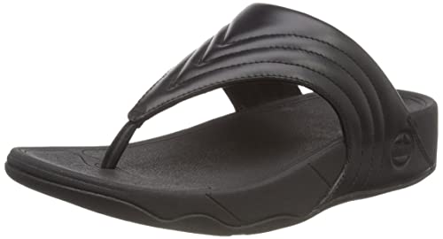 FitFlop Walkstar Leather Toe-Post Sandals All Black 7 M (B)