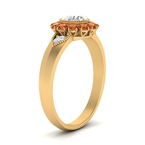 Image of Choose Your Gemstone Victorian Round Antique Engagement Ring Yellow Gold Plated Round Shape Vintage Engagement Rings Minimal Modern Design Birthday Gift Wedding Gift US Size 4 to 12