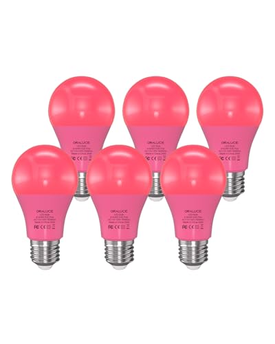 ORALUCE Pink Light Bulbs Outdoor Indoor A19 Color Lights Bulb 6 Pack
