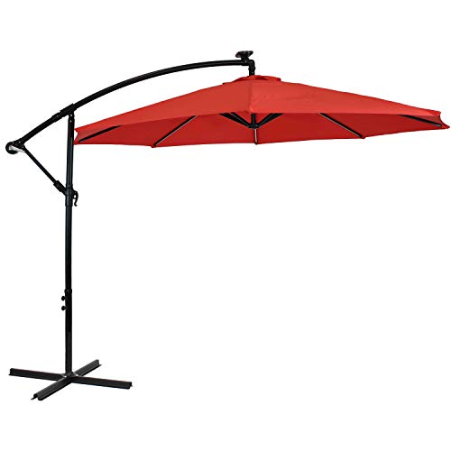 Sunnydaze Outdoor Cantilever Offset Patio Umbrella with Solar LED Lights - Outside Waterproof