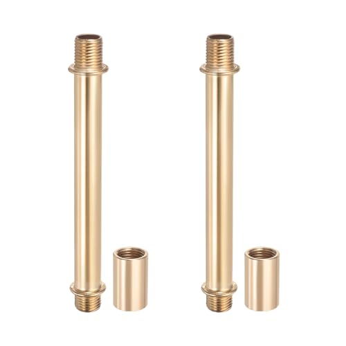 Image of PATIKIL Straight Pipe Lamp Stems Rod Kit, 2 Set M10 Carbon Steel 100mm(3.94 inch) Long Double End Thread Rod with Coupling Nuts Sleeve Connector for Table Lamps Chandeliers,Gold