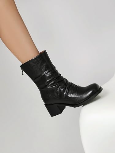 Mid Calf Boot for Women Low Chunky Block Heel Boots Round Toe Slouch Boots4