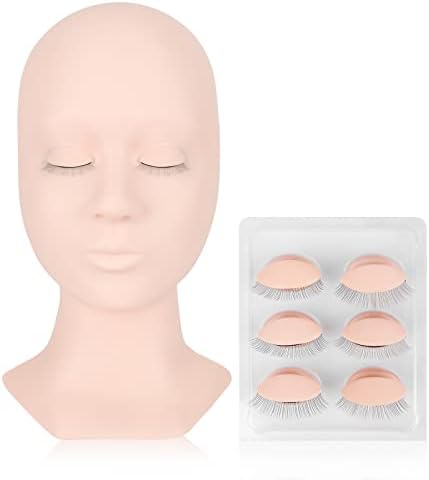 LASHVIEW Lash Mannequin Head,Replaced Eyelids Mannequin Head, For Lash Extension Practice, with 4 Pairs Replaced Eyelids, Makeup Soft-Touch Rubber Practice Head, White Color