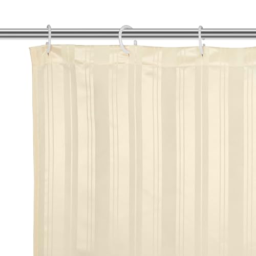 Image of Encasa XO Waterproof Shower Curtain for Bathroom 6 x 6.5 feet(183x200 cm), Anti-Fungal Polyester Washroom Curtain with 12 Hooks, Wet & Dry Partition Toilet Curtains Stripe Cream