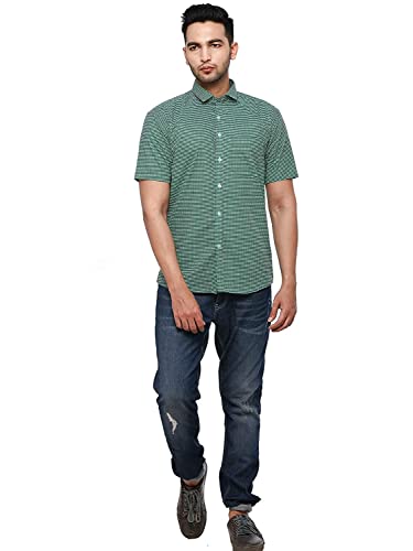 Image of Twist99 Men's Cotton Linen Half Sleeve Plus Size Shirt(Green)