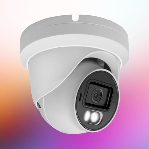 Voniviewse Cámara IP PoE a todo color de 5 MP, cámara IP de seguridad de apertura F1.0 con conversación bidireccional, ranura para tarjeta SD, visión nocturna de 100 pies, gran angular de 110°