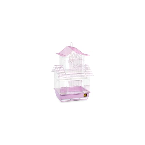 HomeStock Rustic Retreat Bird Cage with Natural Wood Accents, Durable Metal Construction, Spacious Interior, and Comfortable Features for Birds' Pink