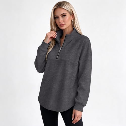 Quarter Zip Fleece Women Sweatshirts Cozy Drop Shoulder Mockneck Pullover - image 2