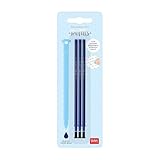 Legami - Gelschreibermine radierbar, Set 3 Stück, Höhe 13 cm, Thermosensible Tinte, Blau, Spitze...
