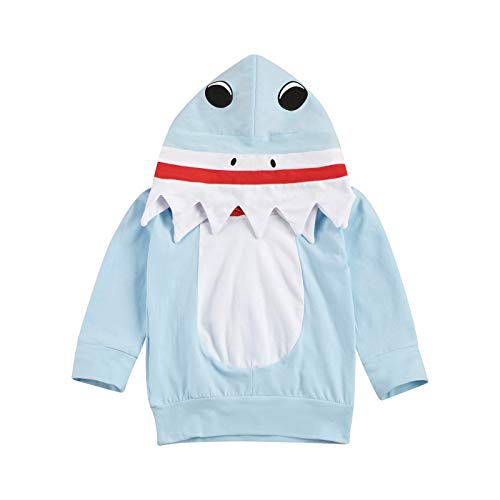 Newborn Infant Kids Boys Girls Cute Cartoon Shark Long Sleeve Zipper Hooded Romper Jumpsuit Top Outfits Clothes (4-5 T, C-Blue) #TOP8