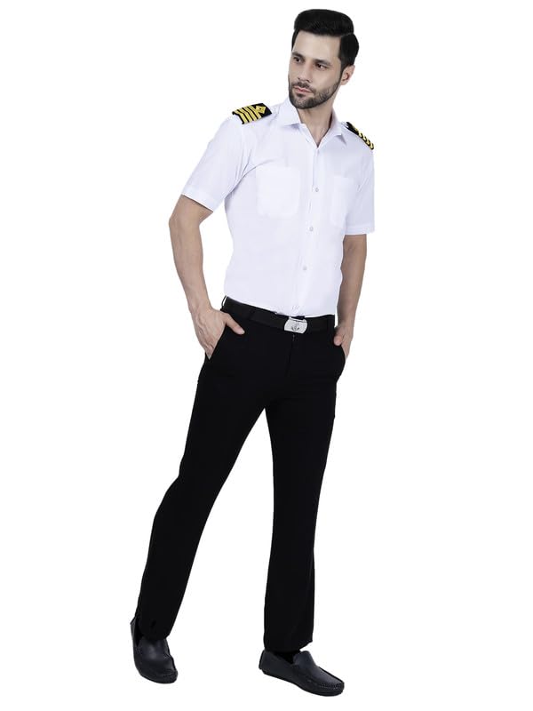 White Shirt | Uniform Accessory | Cotton Shirt for Unisex Regular Fit Lightweight & Comfortable Wear | Merchant Navy Uniform White Half Sleeve Shirt with Epaulet Flap
