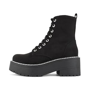 Soda FLING Women Chunky Lug Sole Lace up Fashion Combat Ankle Boot w/Side Zipper