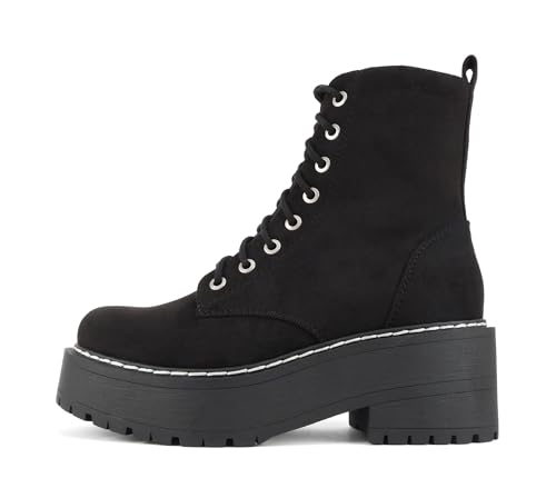 Image of Soda FLING Women Chunky Lug Sole Lace up Fashion Combat Ankle Boot w /Side Zipper