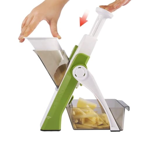 Image of HomeCloud Chopper Manual | Vegetable Cutter | Attractive Design Multi-Purpose, Easy to use, Sharp Blades with Drain Basket for Vegetable Salad & Fruits -1pc, Size-11x22x15cm (Light Green)