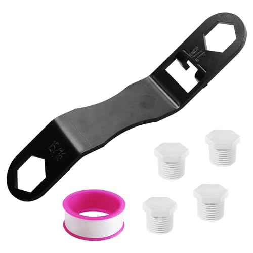 VIDABTE RV Water Heater Drain Plug and Wrench Kit, For 7/8' & 15/16' RV Camper Water Heater Drain Plugs, Include 4 Pieces 1/2' NPT Replacement Plugs, 1 Roll PTFE Tape and Angled Wrench