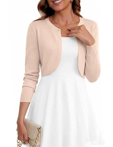 Image of Women's Cropped Cardigan Sweater Long Sleeve Knit Bolero Open Front Shrug for Dresses, S-XL