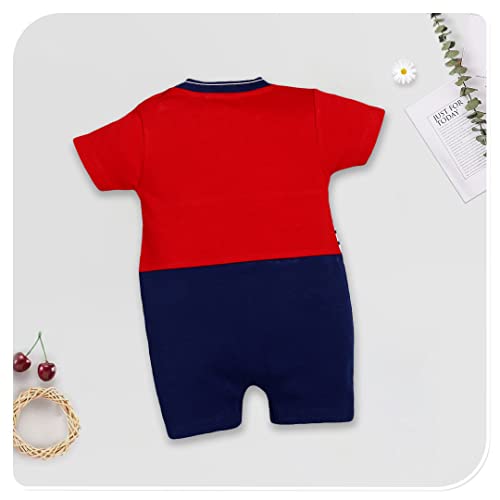 Image of BABY GO Baby Boys & Baby Girls Cotton Romper | Half Sleeve Polo Collar Jumpsuit | Newborn Infant Summer Outfit with Button Closure | Soft Breathable Playsuit | Stylish Print One Piece Dress