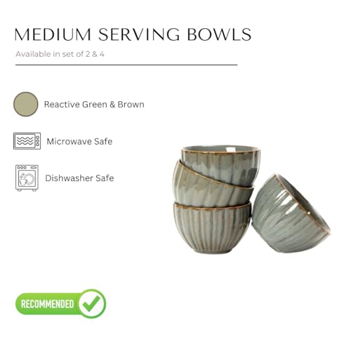 Image of Beyond Homes Ceramic Serving Bowl Set of 2, 300 ml | Glossy Finish Microwave Safe Stoneware Kharbuja, Melon Bowls for Kitchen, Dinnerware Katori for Dal, Desserts & Snacks | Green Brown